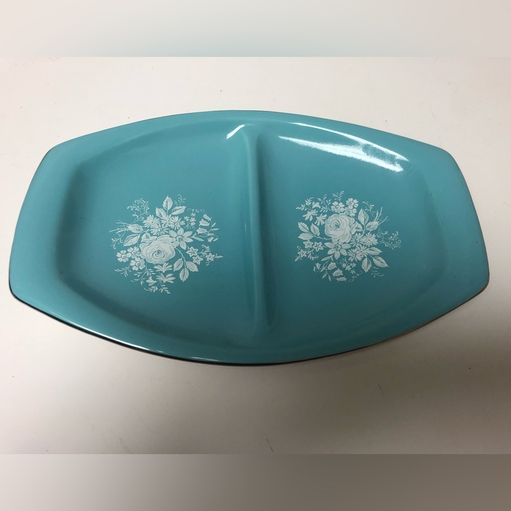 VTG 60s Royal Winton Grimwades 2 Sided  Dish in Duck Egg Blue with White Floral